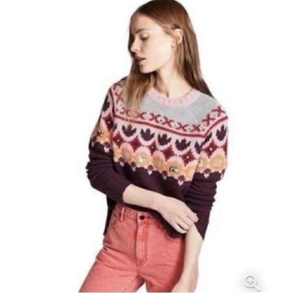 Cinq A Sept Women’s Size XS Sweater Purple Gianni Fair Isle Sequin Wool Y2K - Picture 12 of 15
